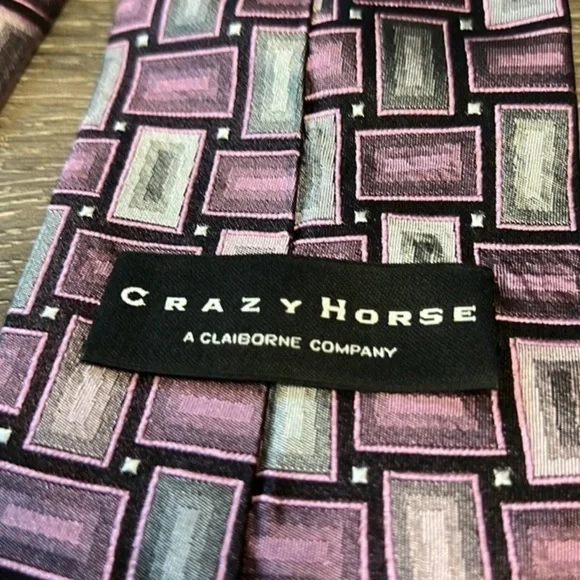 Crazy Horse by Claiborne Men’s Silk Necktie Purple-Pink-Gray - Picture 2 of 6